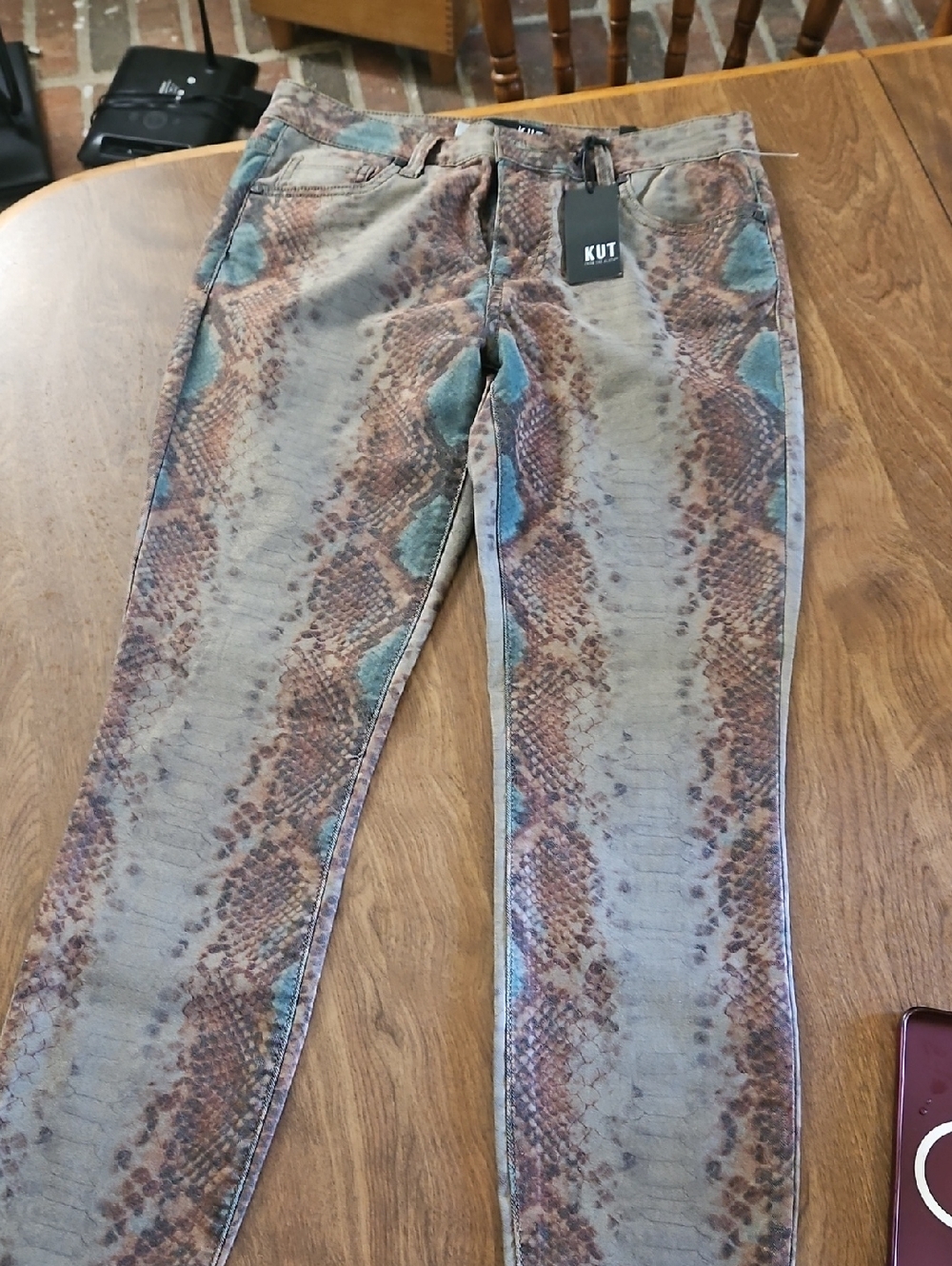 Kut from the Kloth Womens Snake-Print Skinny Jeans - Brown/Green